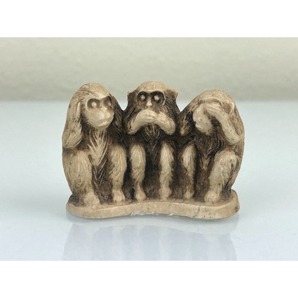 Monkey Hear No Evil Speak No Evil See No Evil Miniature Figure, Home Shelf Decor - Picture 2 of 9